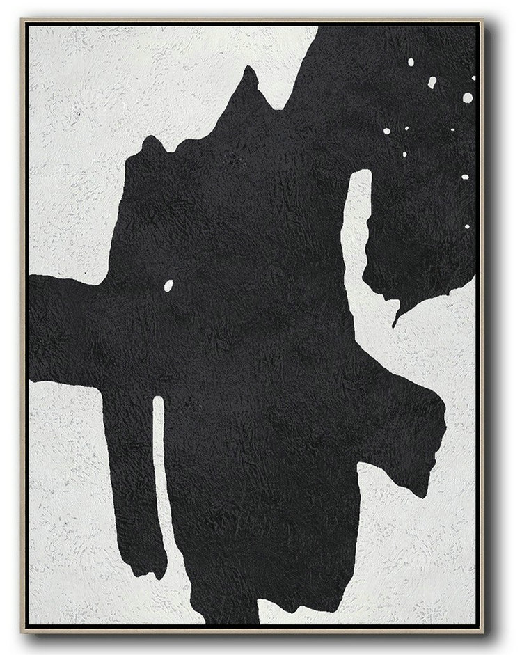 Handmade Large Contemporary Art,Black And White Minimal Painting On Canvas - Abstract Art Decor Large Canvas Painting